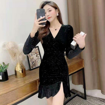 Naiste lühike V-kaelusega pidulik kleit