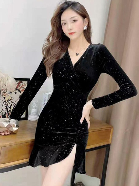 Naiste lühike V-kaelusega pidulik kleit