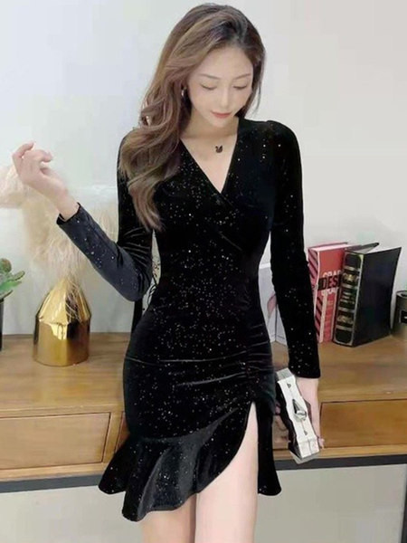 Naiste lühike V-kaelusega pidulik kleit