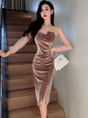 Γυναικείο βελούδινο φόρεμα με δικτυωτό πλέγμα