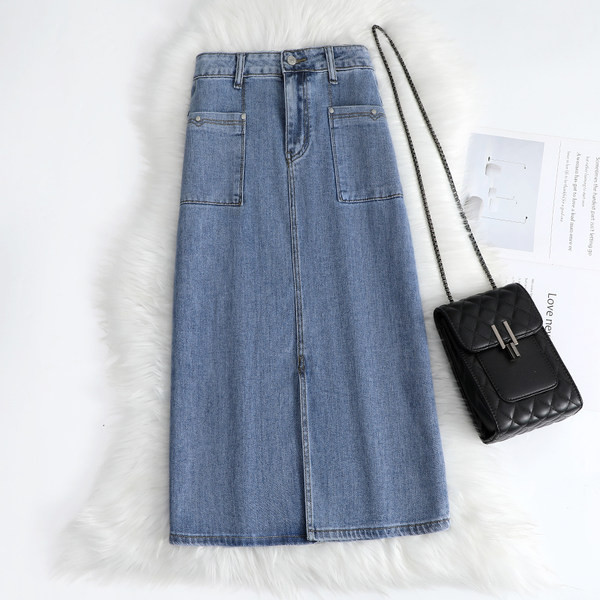 Kahes värvitoonis lõhikuga teksaseelik