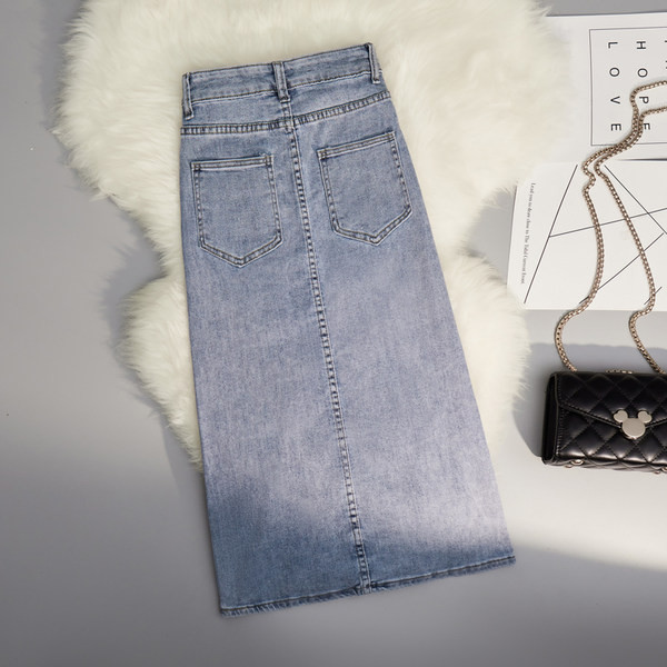 Fusta de dama lunga din denim cu talie inalta