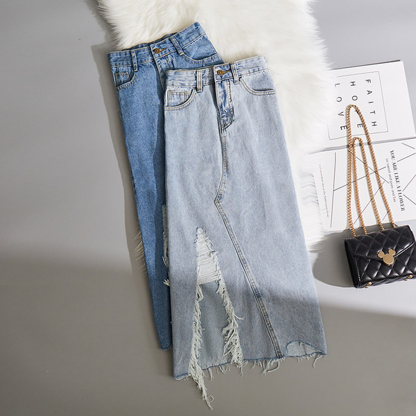 Lõhiku ja kõrge vöökohaga teksaseelik