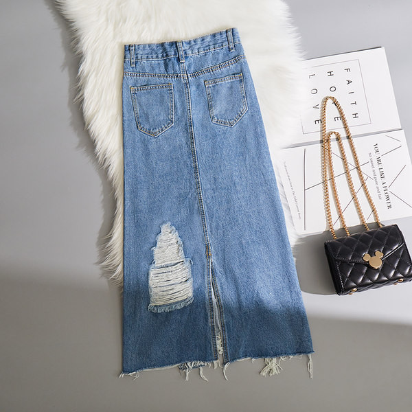 Lõhiku ja kõrge vöökohaga teksaseelik