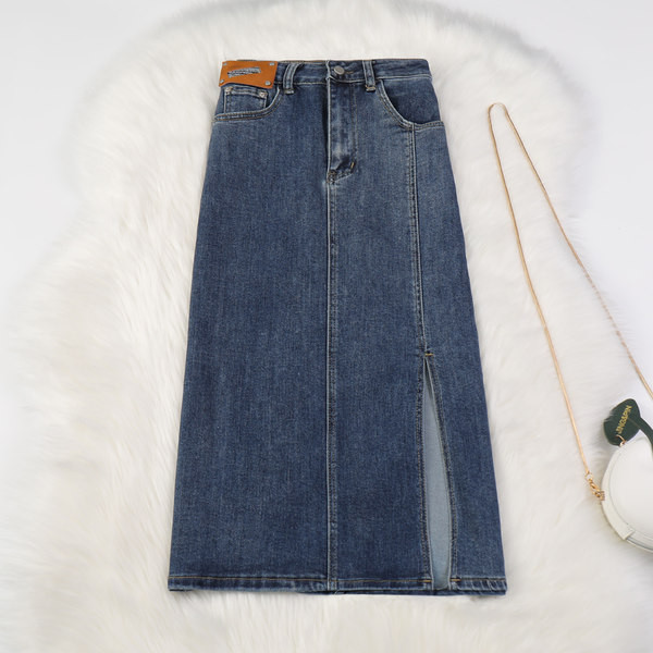 Naiste pikk teksaseelik kõrge vöökoha ja taskutega