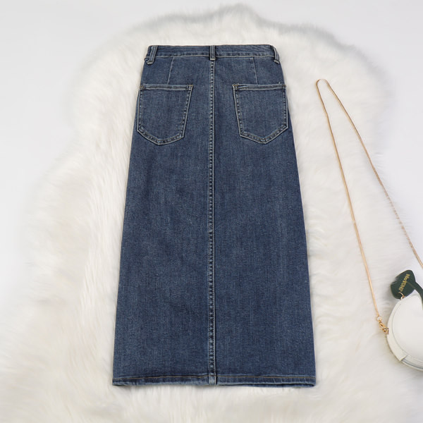 Naiste pikk teksaseelik kõrge vöökoha ja taskutega