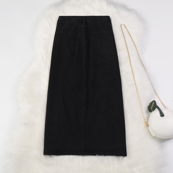 Naiste pikk teksaseelik kõrge vöökoha ja taskutega