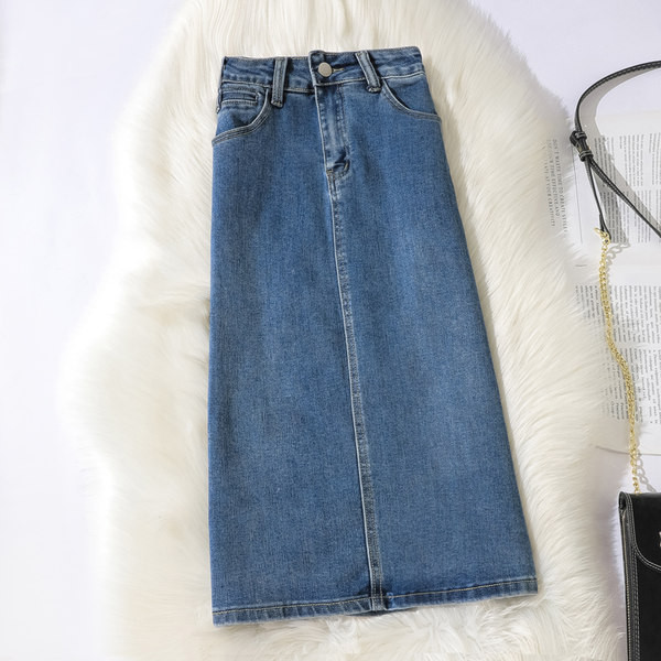 Fusta lunga denim cu buzunare