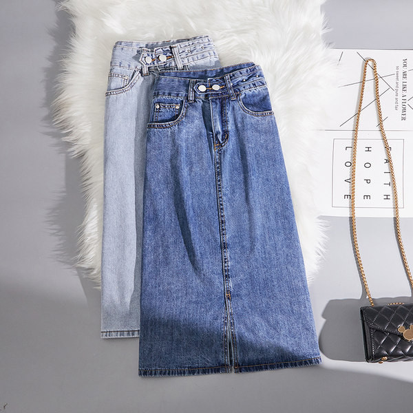 Naiste kõrge vöökoha ja taskutega teksaseelik