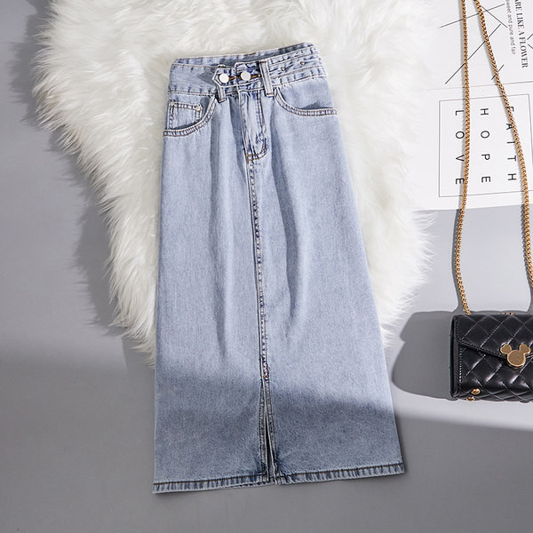 Naiste kõrge vöökoha ja taskutega teksaseelik