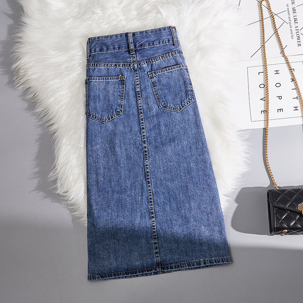 Naiste kõrge vöökoha ja taskutega teksaseelik