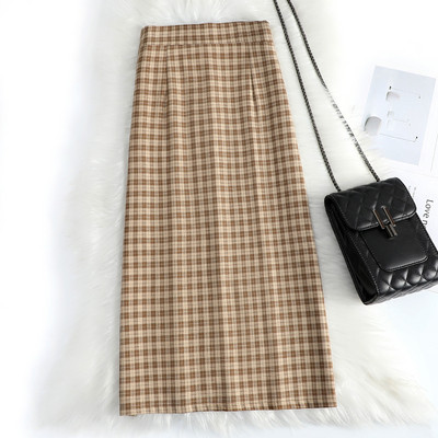 Fusta de dama lunga in carouri cu talie inalta