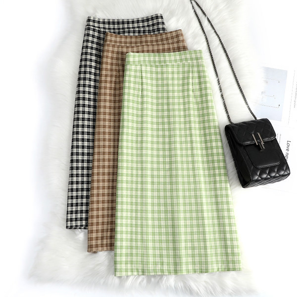 Fusta de dama lunga in carouri cu talie inalta