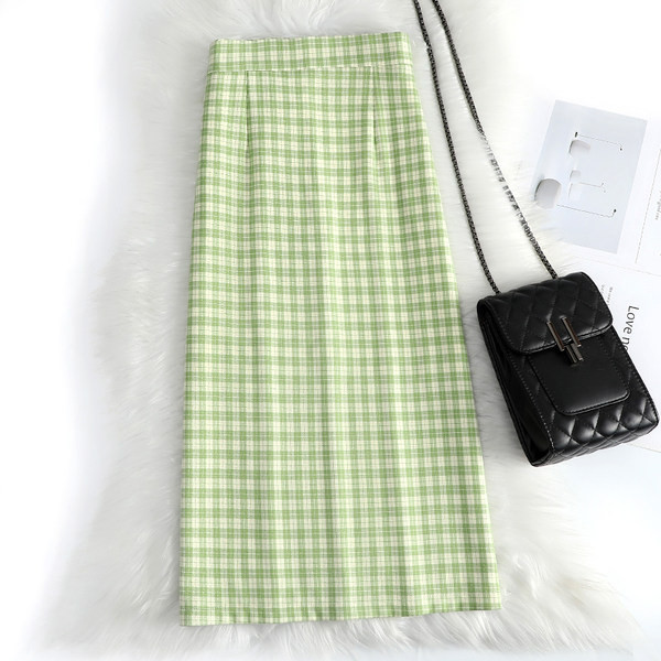 Fusta de dama lunga in carouri cu talie inalta