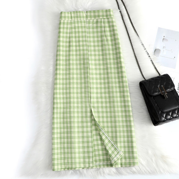 Fusta de dama lunga in carouri cu talie inalta