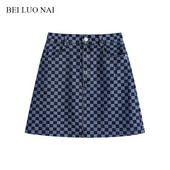 Fusta scurta din denim in carouri