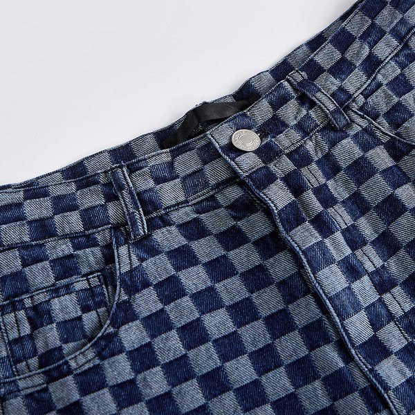 Fusta scurta din denim in carouri