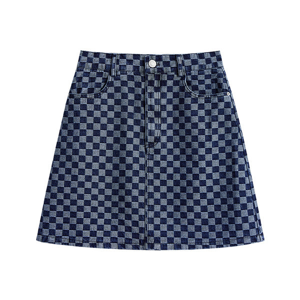 Fusta scurta din denim in carouri