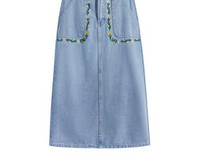 Naiste kõrge vöökoha ja tikandiga teksaseelik