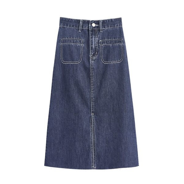 Fusta retro denim cu buzunare