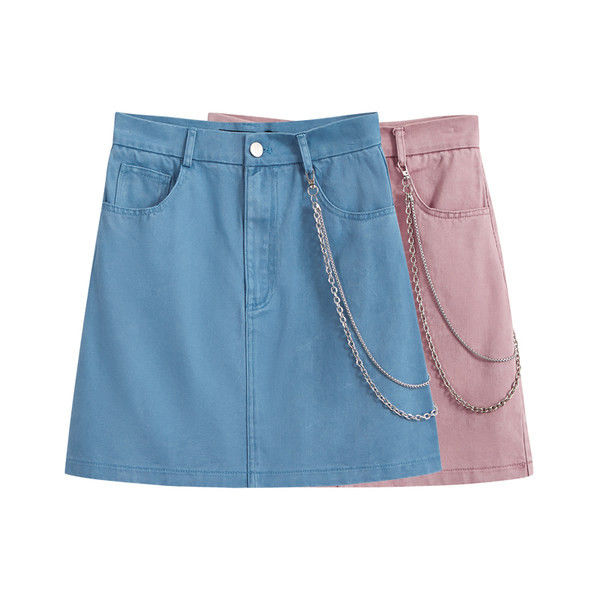 Γυναικεία τζιν φούστα ψηλόμεση και αλυσίδα