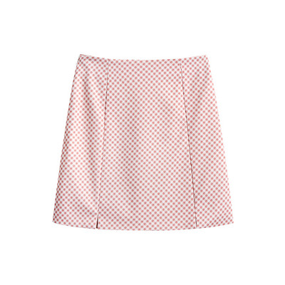 Naiste ruuduline kõrge vöökohaga lühike seelik