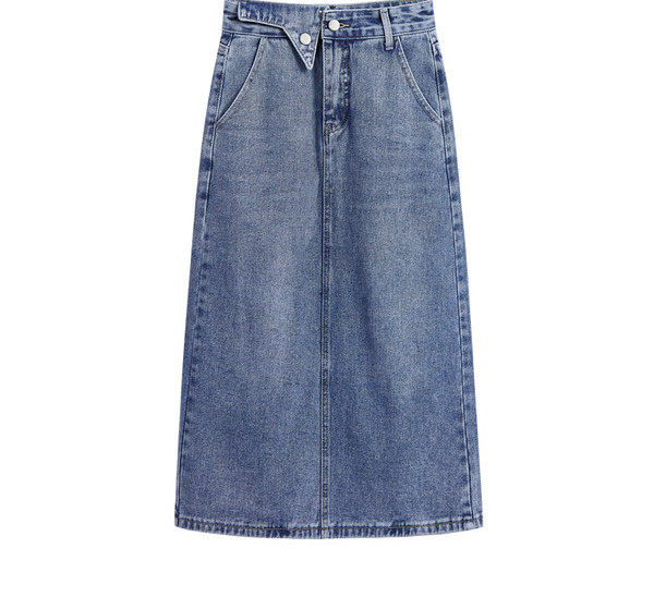 Naiste kõrge vöökoha ja nööpkinnitusega teksaseelik