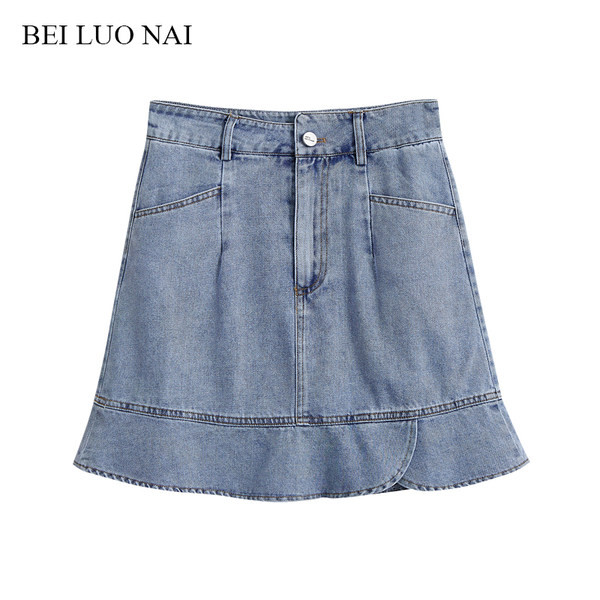 Naiste kõrge vöökoha ja taskutega teksaseelik