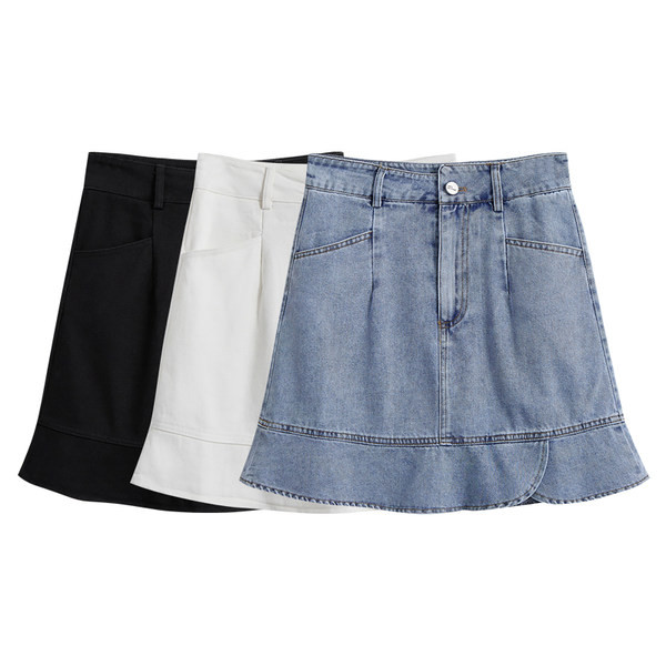 Naiste kõrge vöökoha ja taskutega teksaseelik