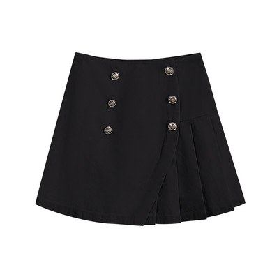 Fusta de dama plisata cu talie inalta si nasturi