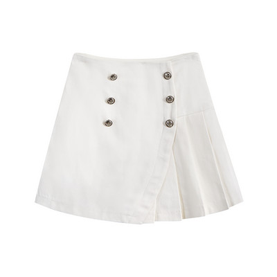 Fusta de dama plisata cu talie inalta si nasturi