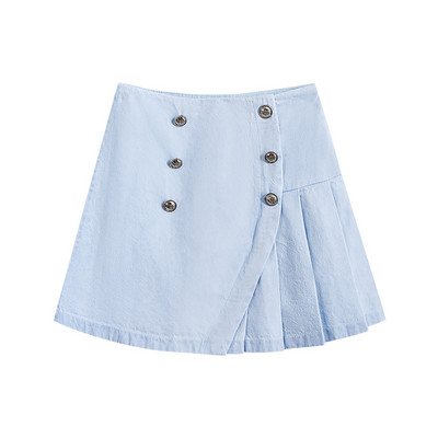 Fusta de dama plisata cu talie inalta si nasturi