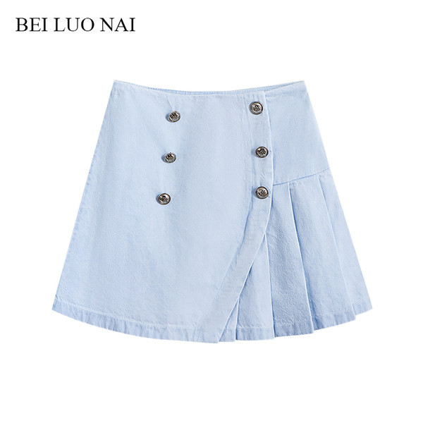 Fusta de dama plisata cu talie inalta si nasturi