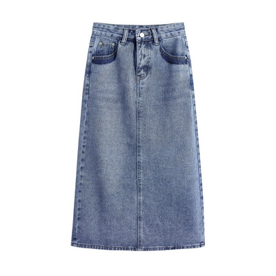 Naiste kõrge vöökohaga sinine teksaseelik