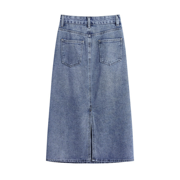 Naiste kõrge vöökohaga sinine teksaseelik