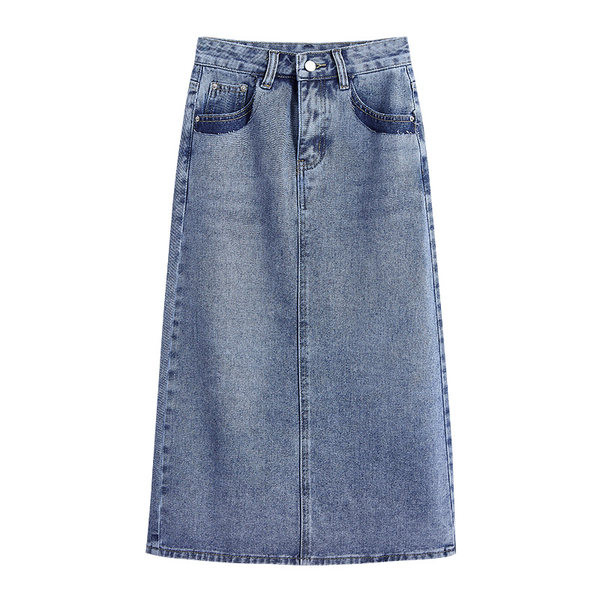 Naiste kõrge vöökohaga sinine teksaseelik