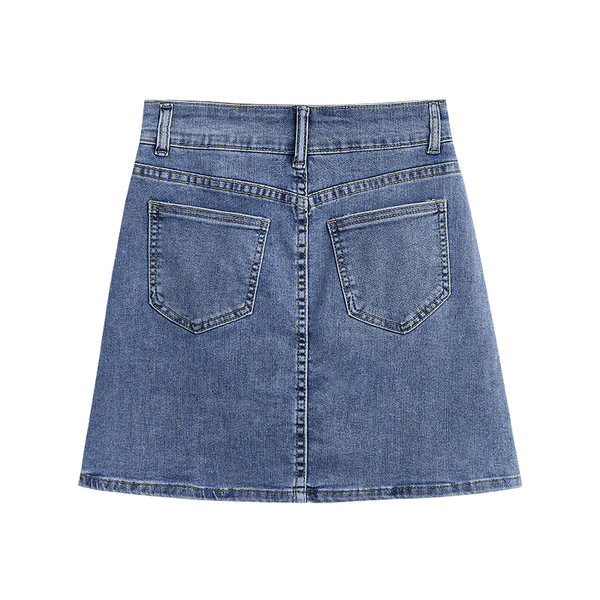 Lühike kõrge vöökohaga sinist naiste teksaseelik