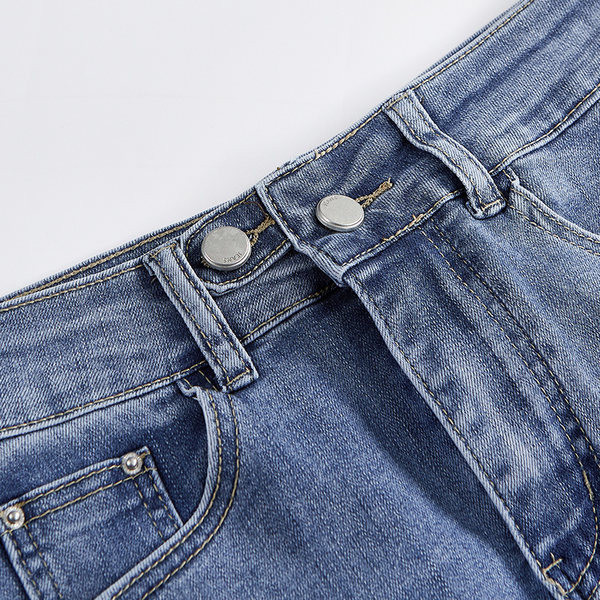 Lühike kõrge vöökohaga sinist naiste teksaseelik