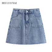 Naiste kõrge pihaosaga kahes värvitoonis teksaseelik