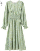 Vabaaja naiste kleit ovaalse kaelusega ja elastse vöökohaga