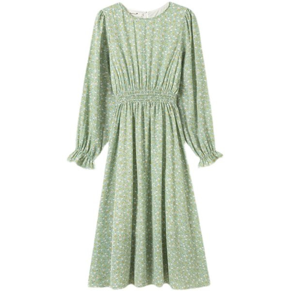 Vabaaja naiste kleit ovaalse kaelusega ja elastse vöökohaga