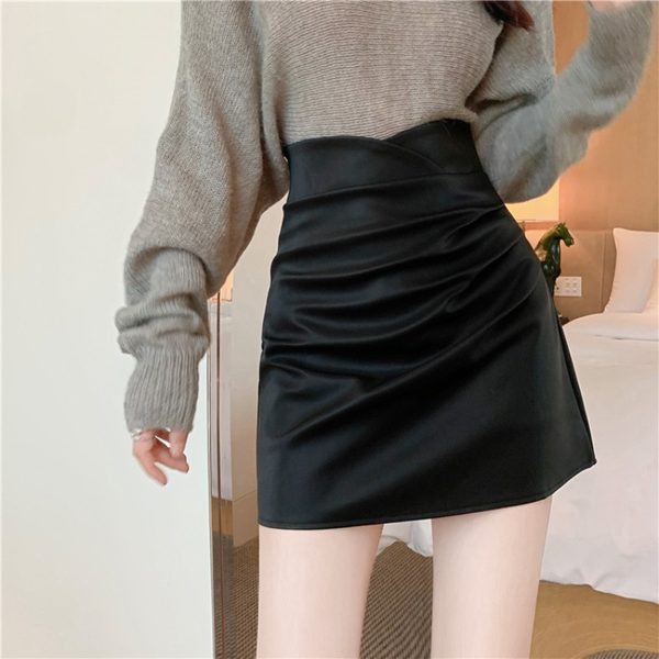 Fusta de dama cu talie inalta in doua culori