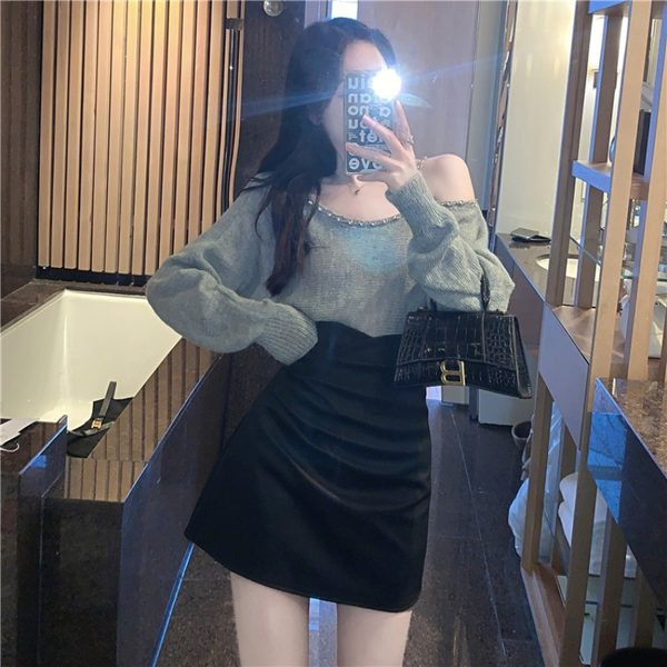 Fusta de dama cu talie inalta in doua culori