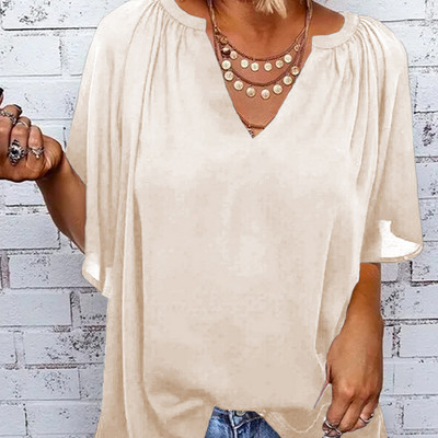 Лятна широка блуза с шпиц деколте