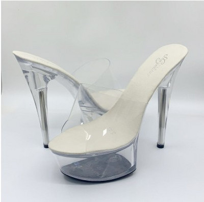Стилни дамски чехли - прозрачни с тънък ток 14см
