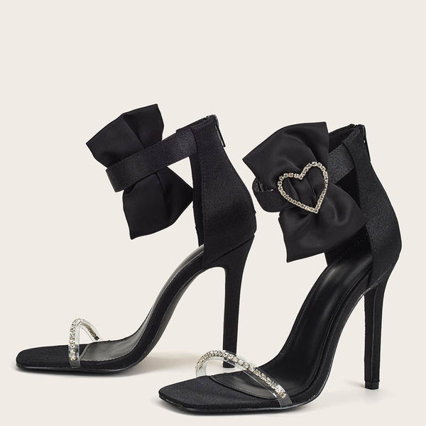 Дамски сандали с тънък, висок ток -11 см панделка със сърце