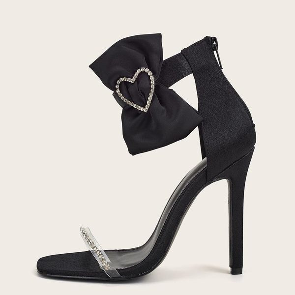 Дамски сандали с тънък, висок ток -11 см панделка със сърце