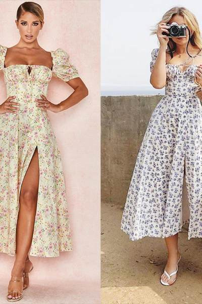 Дамска рокля с връзки и цветен десен 