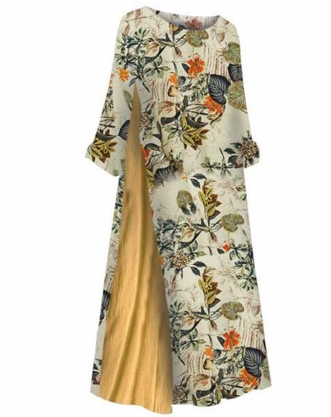 Дълга рокля с флорални мотиви и 3/4 ръкав