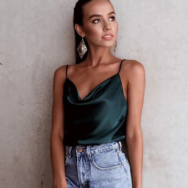 Women Silk Satin Summer Elegent Camisole Top Shirts